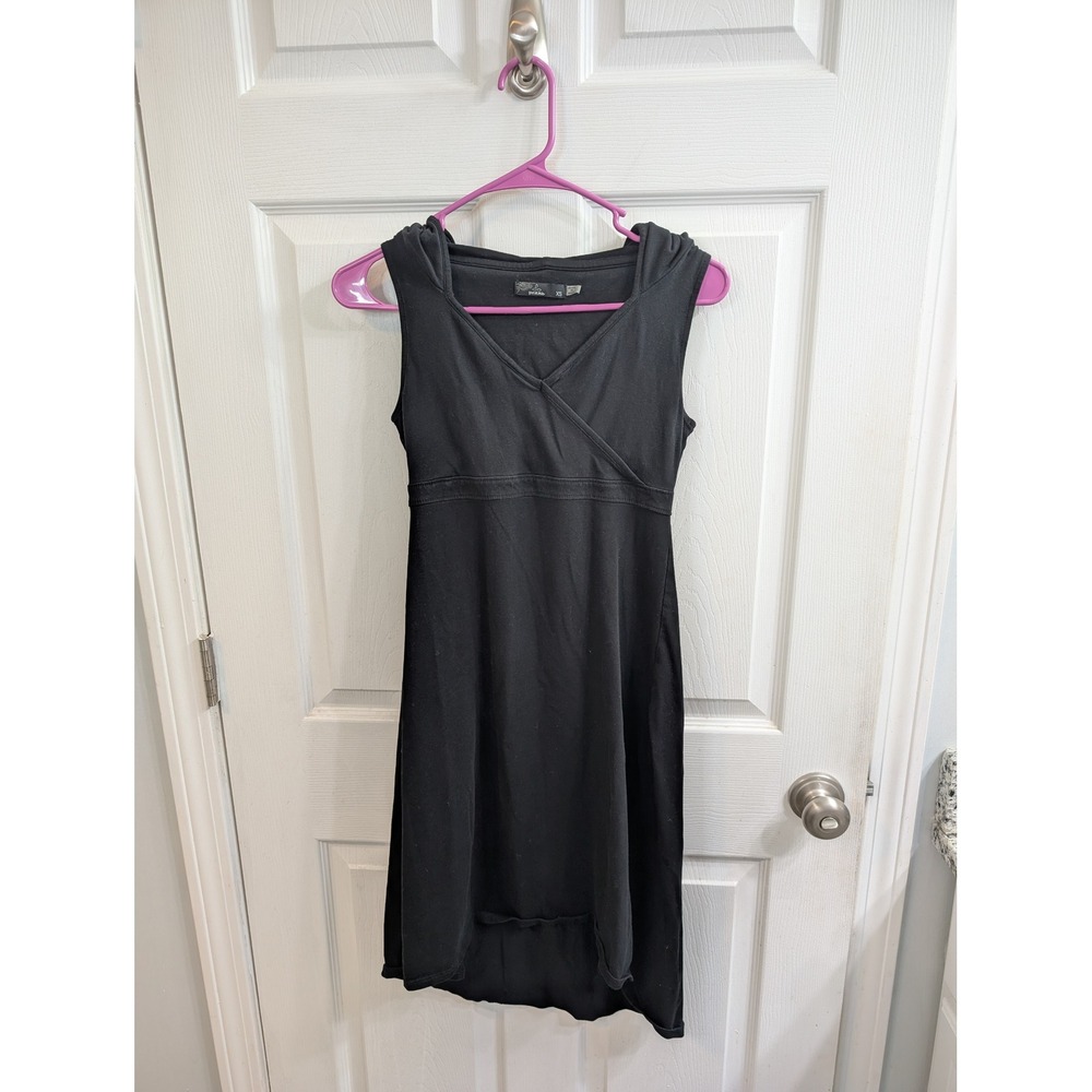 prAna Hooded Dress Women Black Organic Cotton High Low Sleeveless - Size XS